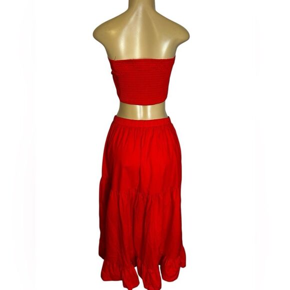 O.P.T Two Piece Set sleeveless crop tube top tiered swing maxi skirt large - Picture 2 of 7